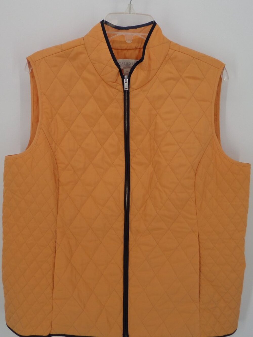 Talbots Woman's Diamond Quilted Vest Light Orange With Brown Trim  SZ 1X